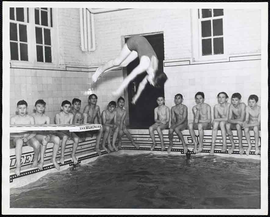 Boys swimming in the pool at the Charlestown Boys Club