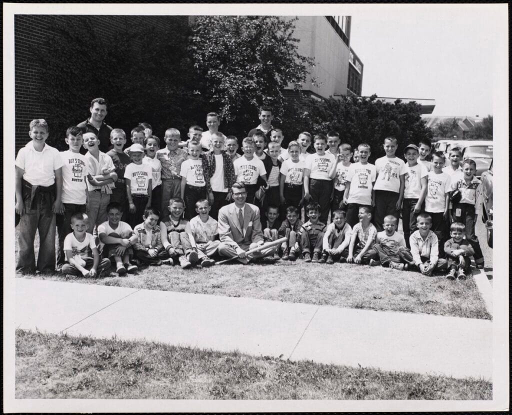 Attendees of the Stay-At-Home day camp at the Charlestown Boys Clubb outside the WBZ-TV studios in Brighton MA