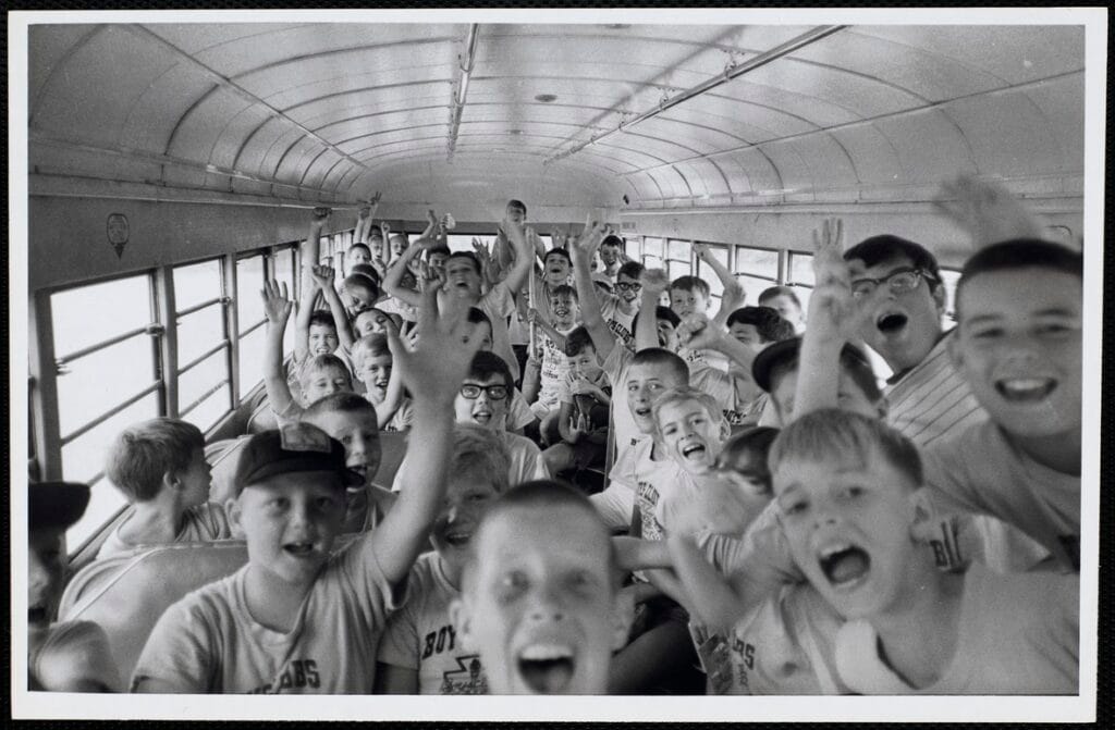 Charlestown Boys Club day campers on the school bus that took them on their dialing field trip